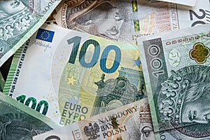 PLN polish zloty cash vs euro european money, investment concept