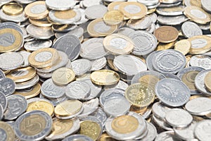 PLN, polish zloty coins as background