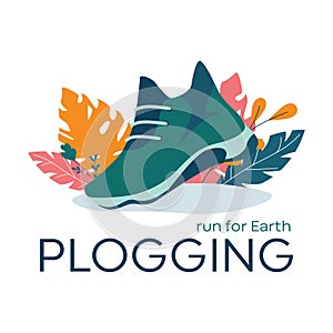 Plogging banner, run for Earth concept. Modern eco trend,