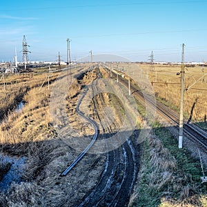 Plot railway. Top view on the rails.