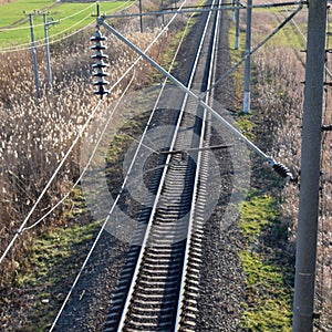 Plot railway. Top view on the rails. High-voltage photo