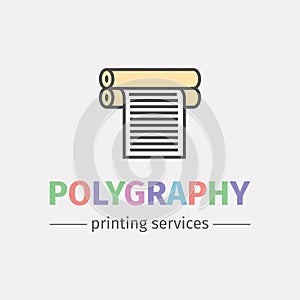 Plotter with roll of paper. Logo design for the printing industry. Vector line icon.