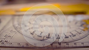 Plotting position on navigational chart at sea. Marine Map and ruler