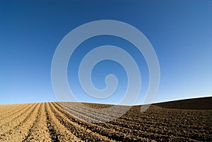 Ploughed field blue sky