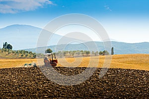 Ploughing in late summer in southern Tuscany, Italy