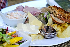 Ploughmans Lunch on a White Plate