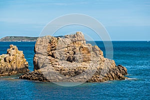 Ploumanach in pink granite coast, Brittany, France.