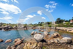 Ploumanach in pink granite coast, Brittany, France.