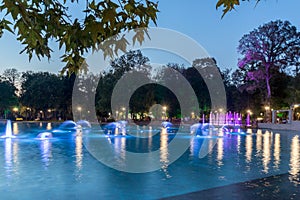 Night panorama of Singing Fountains in City of Plovdiv, Bulgaria