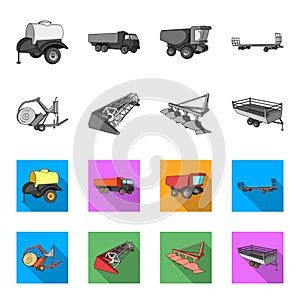 Plow, combine thresher, trailer and other agricultural devices. Agricultural machinery set collection icons in