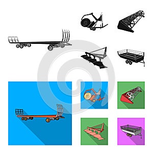 Plow, combine thresher, trailer and other agricultural devices. Agricultural machinery set collection icons in black