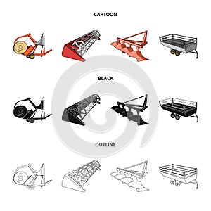 Plow, combine thresher, trailer and other agricultural devices. Agricultural machinery set collection icons in cartoon