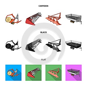 Plow, combine thresher, trailer and other agricultural devices. Agricultural machinery set collection icons in cartoon