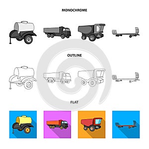 Plow, combine thresher, trailer and other agricultural devices. Agricultural machinery set collection icons in flat