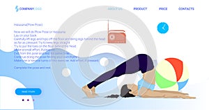 Plow pose in yoga. Illustration in the form of a website