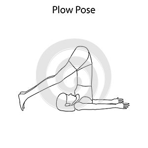 Plow pose yoga workout outline. Healthy lifestyle vector illustration