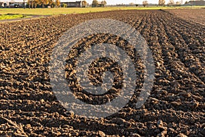 Plowed field in autumn prepared for planting