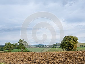 plowed field in landscape of grand est in northern france