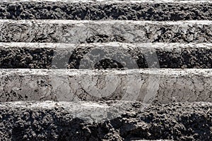 Plowed land with horizontal furrows