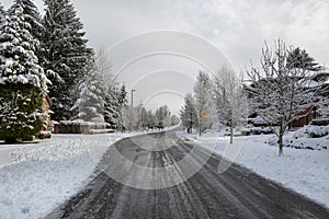 Plowed Street in North America Suburban Neighborhood