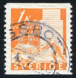 Plowman and buildings