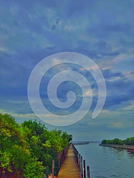 PLTU mangrove sea bridge cloudy