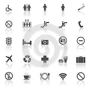 Plublic icons with reflect on white background