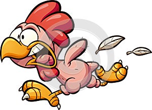 Plucked cartoon chicken running scared