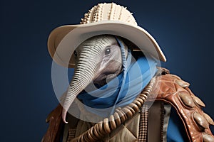 Plucky Armadillo with Cowboy\'s Lasso Portrait. Generative AI illustration