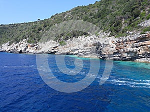 Blue sea on the coast of paxi