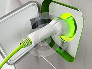 Plug-in hybrid or electric car being recharged. 3D illustration