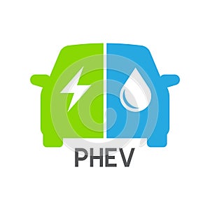 Plug-in hybrid electric vehicles icon PHEV car, Half section part of Electric energy and fuel engine, Vector illustration.