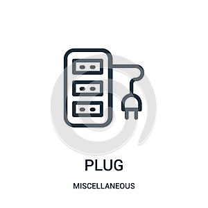 plug icon vector from miscellaneous collection. Thin line plug outline icon vector illustration. Linear symbol for use on web and