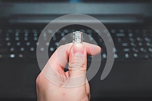 Internet cable, LAN cable kept in hand.