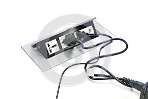 Plug Socket on the office table that can be hidden or open up
