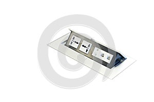 Plug Socket on the office table that can be hidden or open up