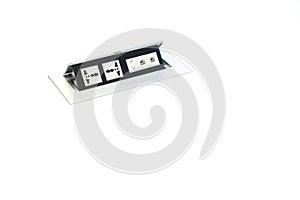 Plug Socket on the office table that can be hidden or open up