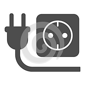 Plug and socket solid icon, technology concept, electricity sign on white background, Electric plug with socket icon in