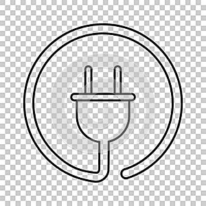 Plug vector icon in line style. Power wire cable flat illustration.