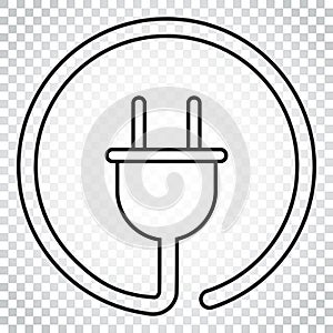 Plug vector icon in line style. Power wire cable flat illustration. Simple business concept pictogram on isolated background.