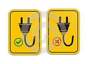 Plugged and un-plugged yellow signs photo