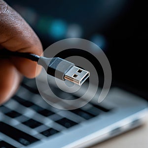 Plugging USB cable into device