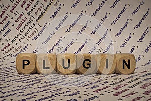 Plugin - cube with letters and words from the computer, software, internet categories, wooden cubes