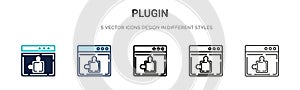 Plugin icon in filled, thin line, outline and stroke style. Vector illustration of two colored and black plugin vector icons