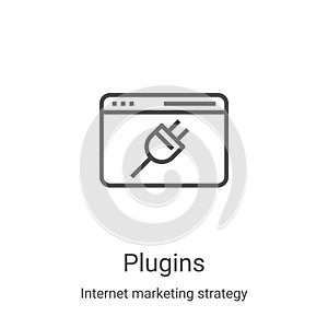 plugins icon vector from internet marketing strategy collection. Thin line plugins outline icon vector illustration. Linear symbol
