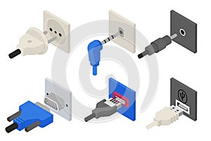 Plugs icons, isometric 3d vector