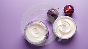 plum background with cream lotion on container jar pot for skincare ad beauty product ai generated