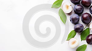 Sweet Plums Fruit On White Stone Table - Minimalist Beauty