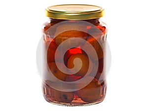 Plum compote in a glass jar