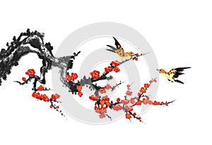 Plum flower and bird painting decorative painting